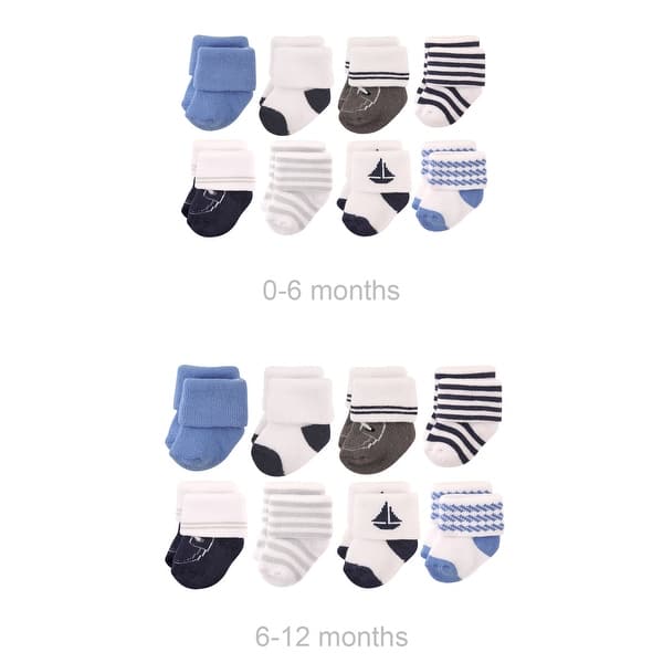 slide 1 of 1, Hudson Baby Infant Boy Grow with Me Cotton Terry Socks, Nautical, 0-6 and 6-12 Months - Nautical 0-6 and 6-12 Months - Nautical