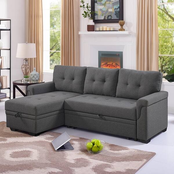 Shop Copper Grove Perreux Linen Reversible Sleeper Sectional Sofa On Sale Overstock 28026167