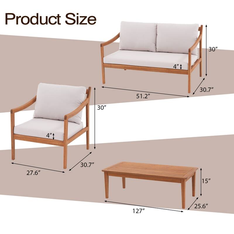 Outdoor 4 Piece Wood Set With Table