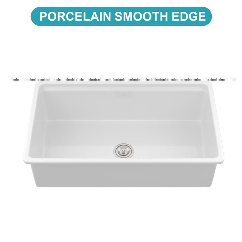 Undermount White Kitchen Sink Workstation - White Porcelain Ceramic Single Bowl Dual Mount Kitchen Sink