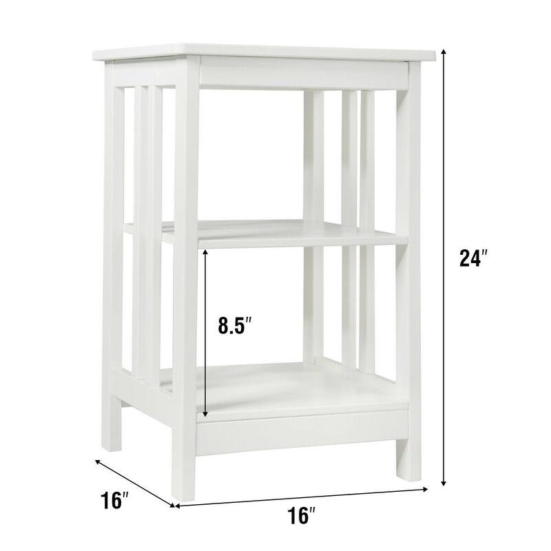 3-Tier Nightstand Side Table with Baffles and Corners-White