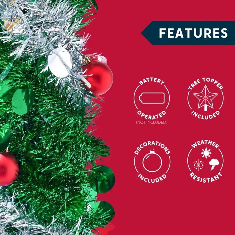 5 FT Pre Lit Tinsel Christmas Tree