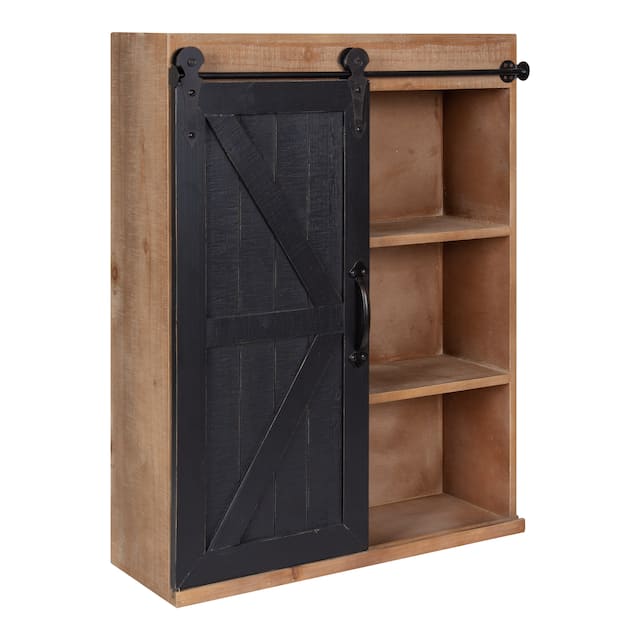 Kate and Laurel Cates Decorative Wood Cabinet with Sliding Barn Door - 22x28 - Rustic Brown/Black