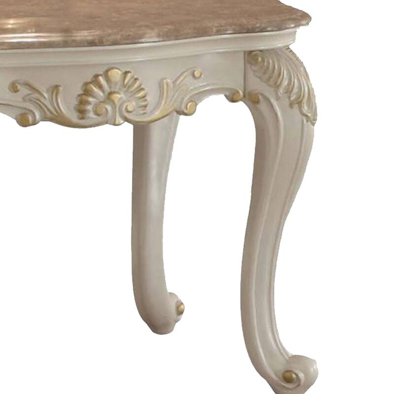 26 in. White and Light Brown Rectangle Faux Marble End Table, Sturdy Build End Side Table for Living Rooms