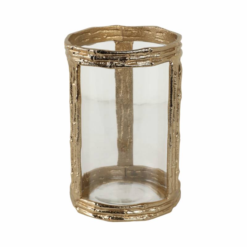 Aluminum Glass Pillar Holder Sculpted Organic Frame Handcrafted Detail
