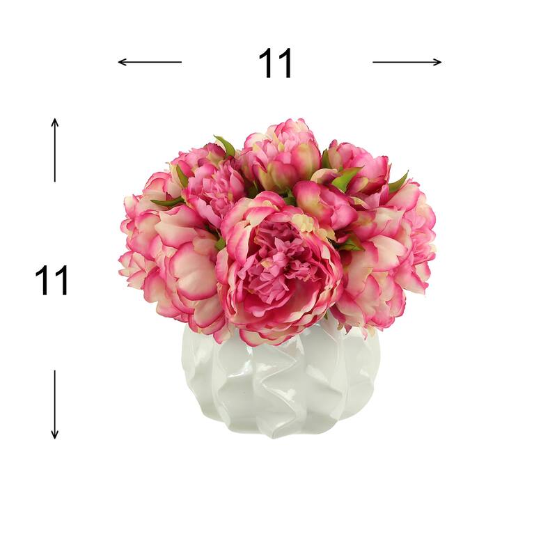 Peony Arrangement in a Wavy Ceramic Pot