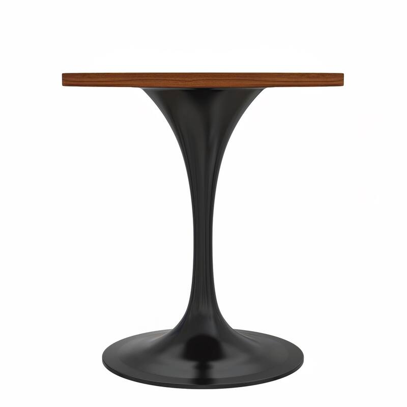 LeisureMod Verve 27" Round Dining Table with MDF Wood TableTop and Black Steel Base for Kitchen & Dining Room - 27.56"