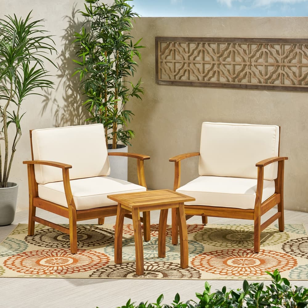 Perla Outdoor Acacia Cushioned 3-piece Chat Set by Christopher Knight Home