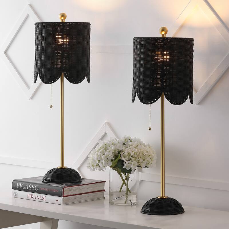 27.5" LED Table Lamp with Pull Chain (Set of 2), by JONATHAN Y - 27.5" - Black/Brass Gold