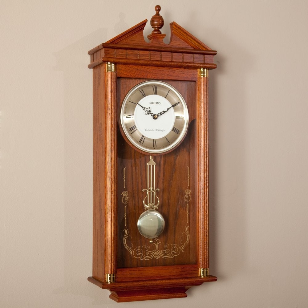 家具時計 Seiko QXH107BLH Regal Oak Wall Clock with Pendulum - Bed Bath