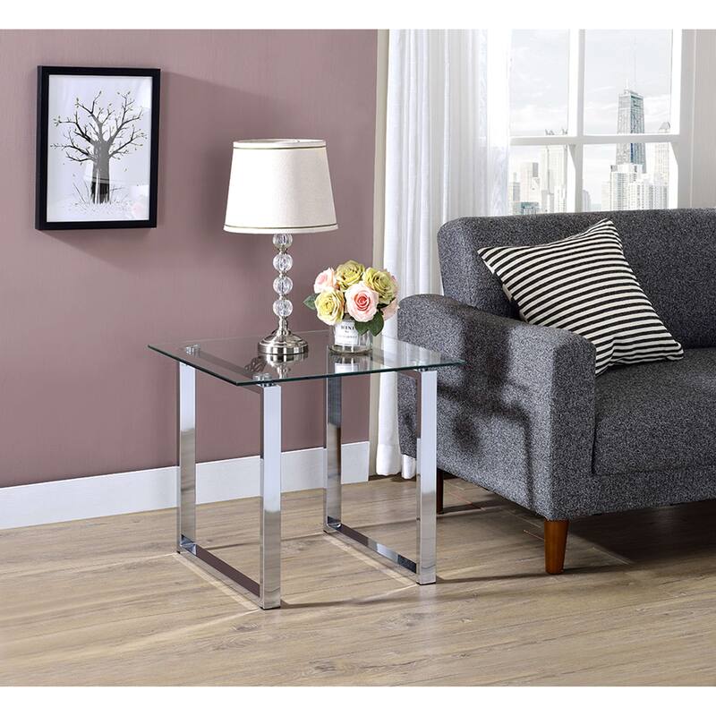 Porch & Den Arnold Glass and Chrome End Table