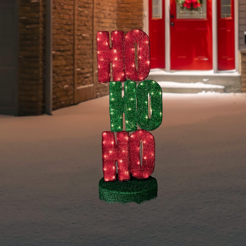 39" Lighted Red and Green 'Ho Ho Ho' Outdoor Christmas Sign Decoration