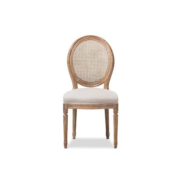Shop Adelia Oak Wood Beige Fabric Upholstered Dining Side Chair Round Cane Back Overstock 20726480