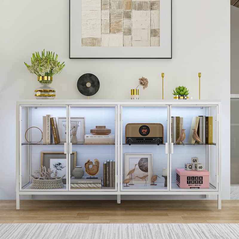 55.1"W Diplay Cabinet Collectible Cabinet Metal Frame with Lighting