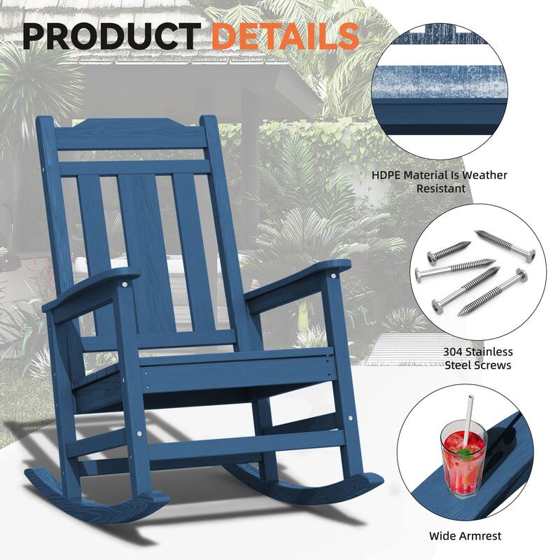 Outdoor Patio HDPE Rocking Chiar, Extra Wide Seat & Backrest