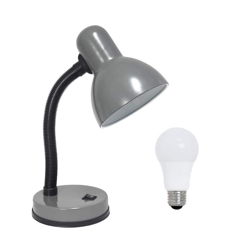 Simple Designs 14.25" Basic Metal Desk Lamp with Flexible Hose Neck, Black, With LED Bulb