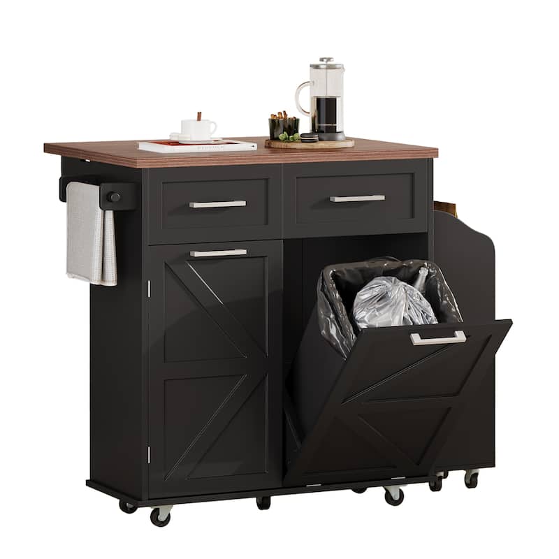 47.2"Farmhouse Kitchen Island with Drop Leaf, Removable Side Racks,Two Drawers,Rolling Kitchen Cart on Wheels with Towel Rack
