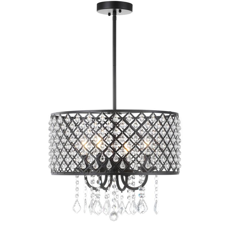 Avah Metal/Crystal Adjustable LED Drop Chandelier, Black/Clear by JONATHAN Y