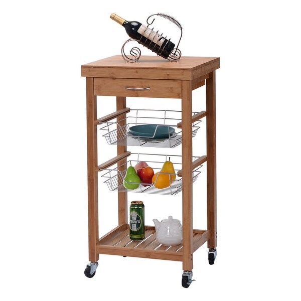 Shop Costway Rolling Bamboo Kitchen Trolley Cart Island ...