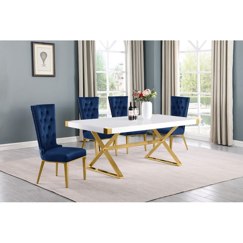 Best Quality Furniture D440/1-SC330-7 Dining Set with 78" White Lacquer Wood Top
