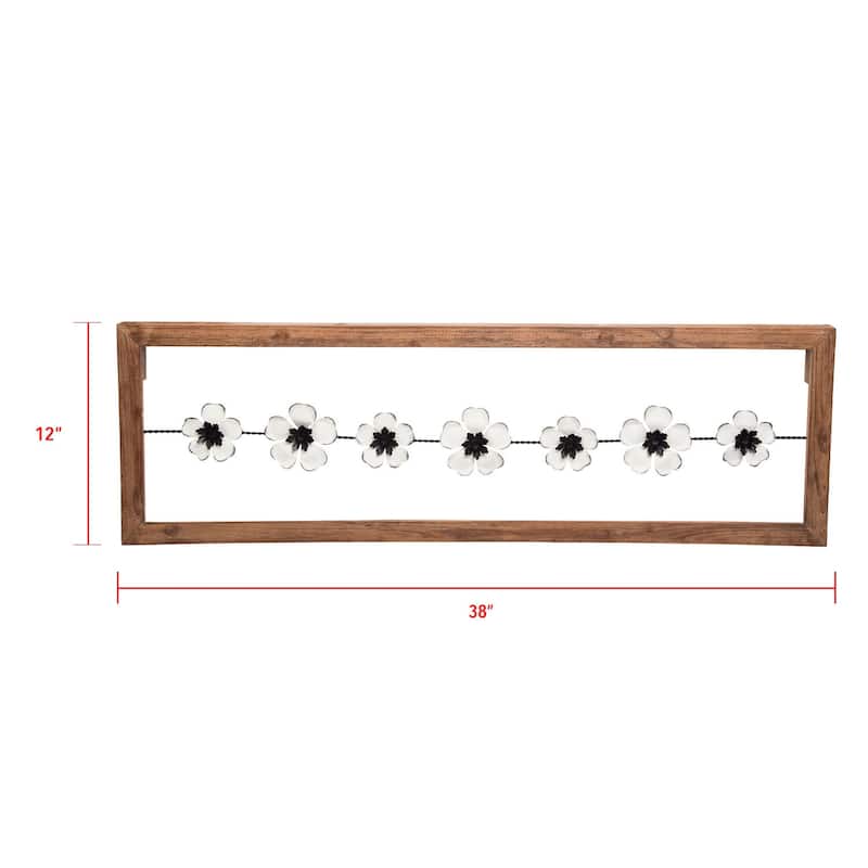 Foreside Home & Garden 38 x 12 inch Rustic White Flower On A Wire Wood And Metal Wall Décor