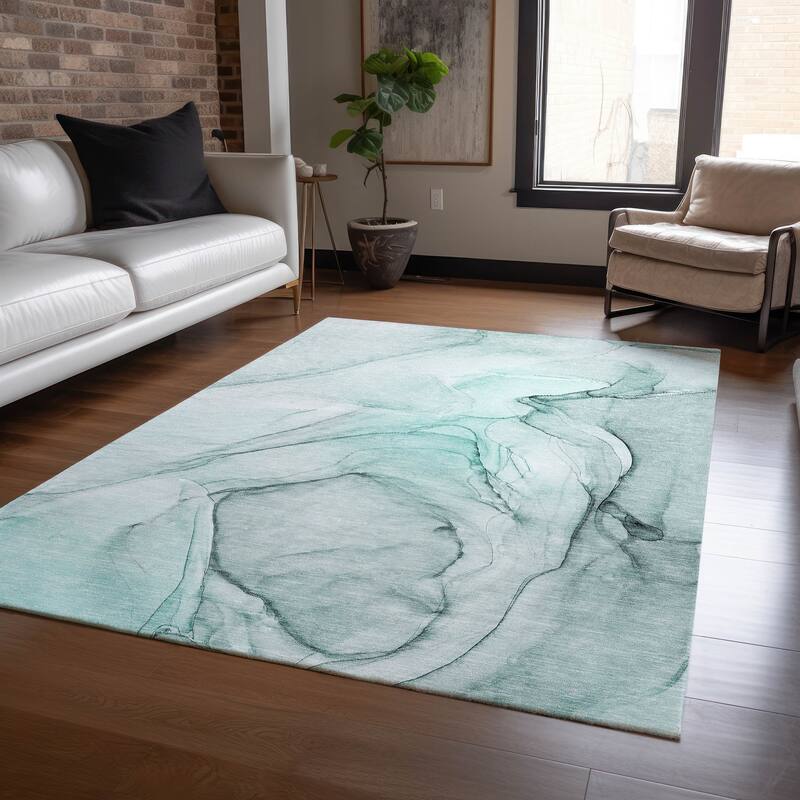 Machine Washable Indoor/ Outdoor Abstract Chantille Rug