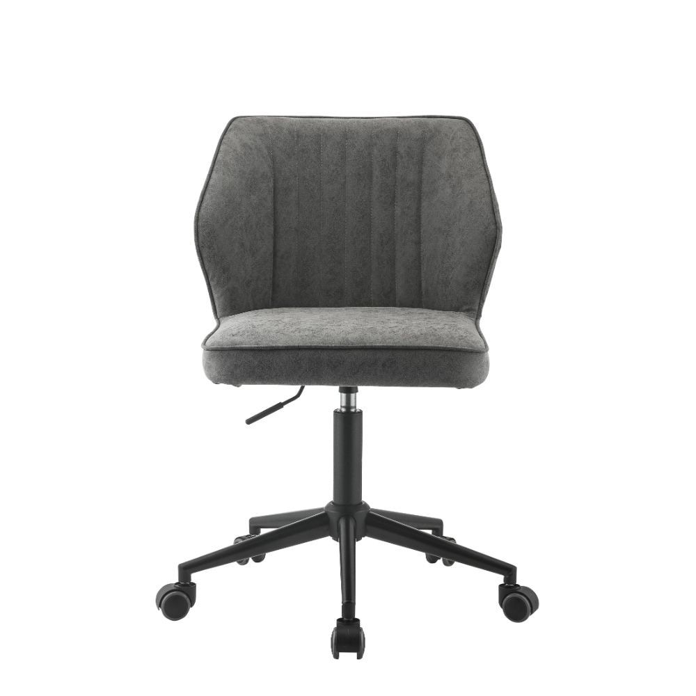 Q Max Extendable Vintage Gray PU and Black Metal Tube Wood Office Chair