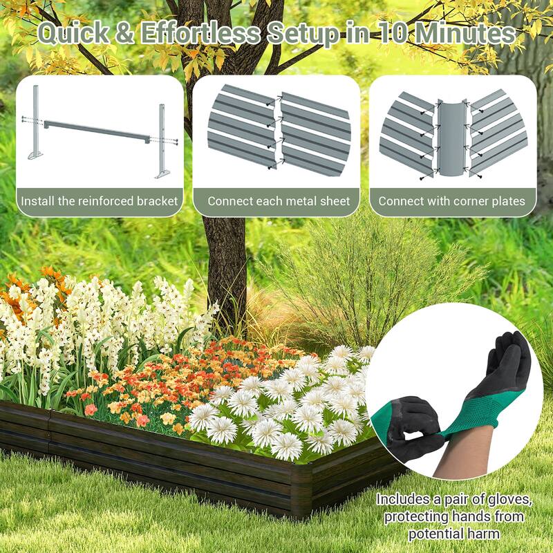 Gymax 8 x 4 x 1 ft Large Outdoor Metal Planter Box for Vegetable Fruit