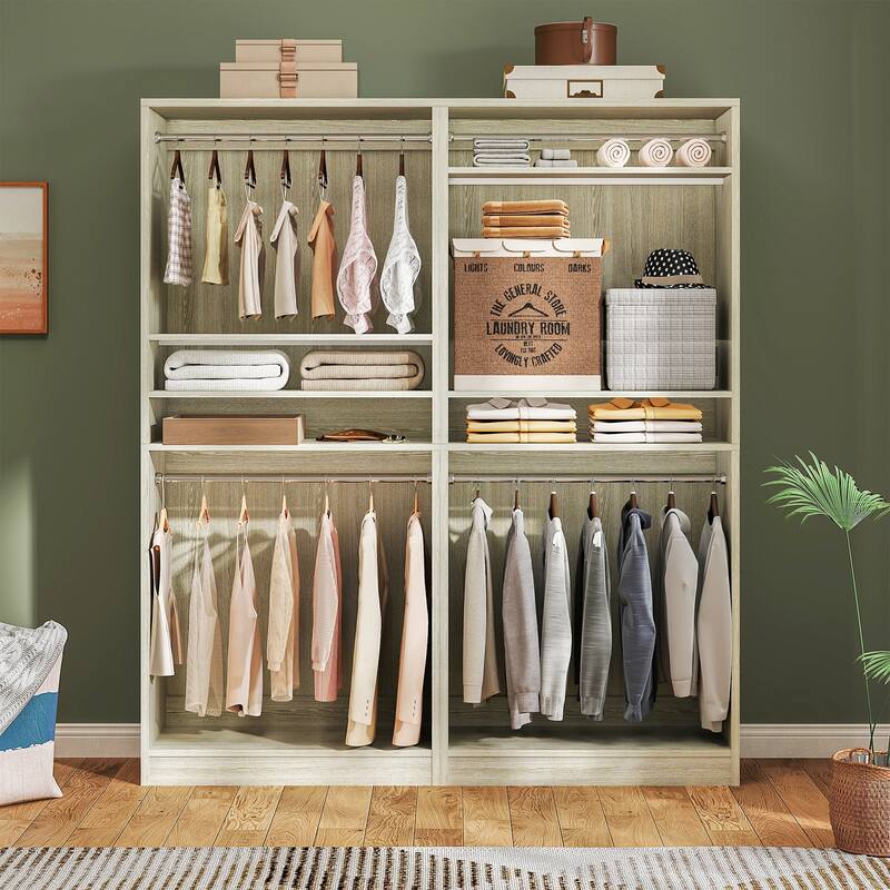 Cimly 36'' Freestanding Closet System with 2 Hanging Rods, Closet Organizer with 2 Adjustable Shelves