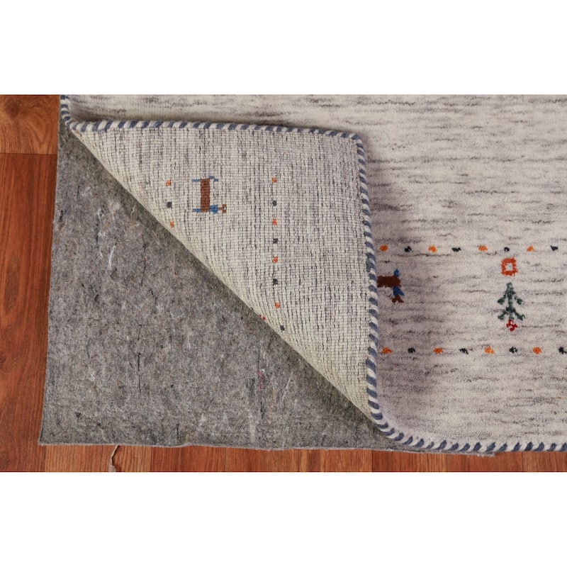 Hand Knotted Oriental 100% Wool Carpet Tribal Animal Pictorial Beige & Ivories Gabbeh Runner Rug - 9' 10'' X 2' 6''
