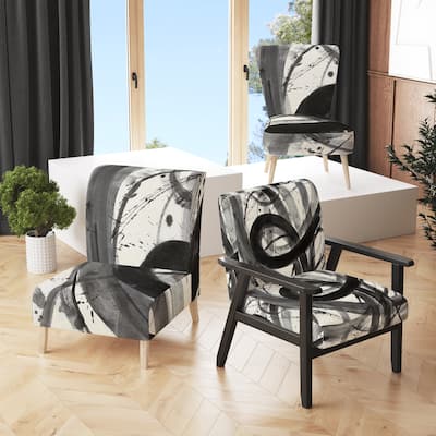 Designart "Black And White Minimalistic Painting" Upholstered Modern Accent Chair - Arm Chair