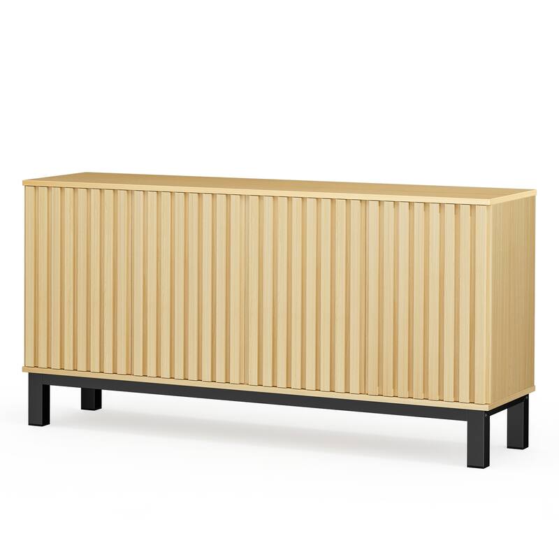 Meyreso 63 Inch Fluted Buffet Cabinet with Shelves & 4 Doors