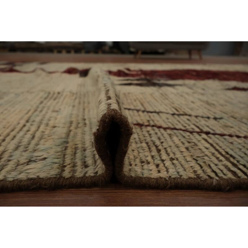 Hand Knotted Oriental 100% Wool Carpet Modern Tribal Beige & Ivories Moroccan Area Rug - 9' 10'' X 8' 0''