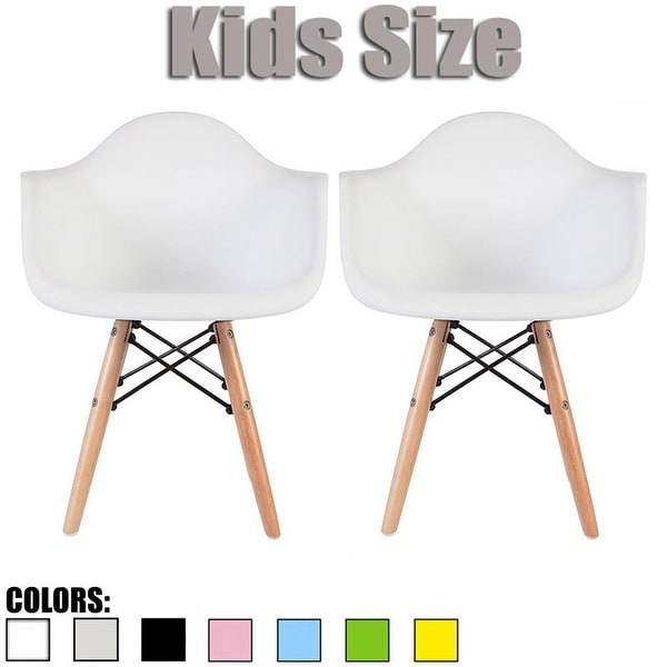 2xhome Set of 2 Kids Size Chair Armchair Eiffel Light Wood Leg Dowel Town For Dining Kitchen Activity School Student Bedroom