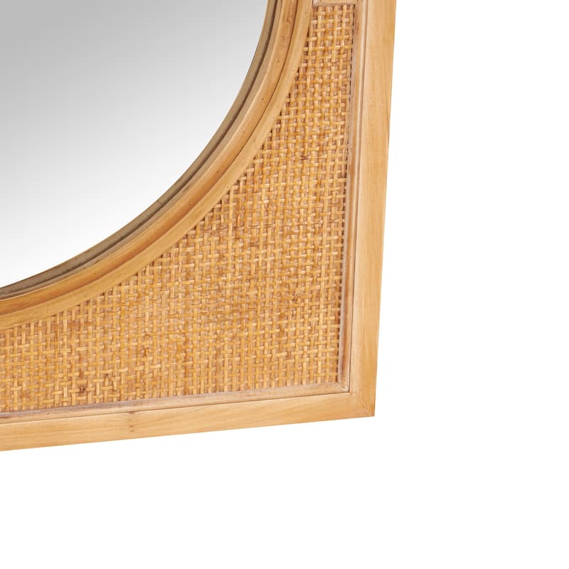 Rattan Room Wall Mirror with Oval Center - Brown - Roche River Decor