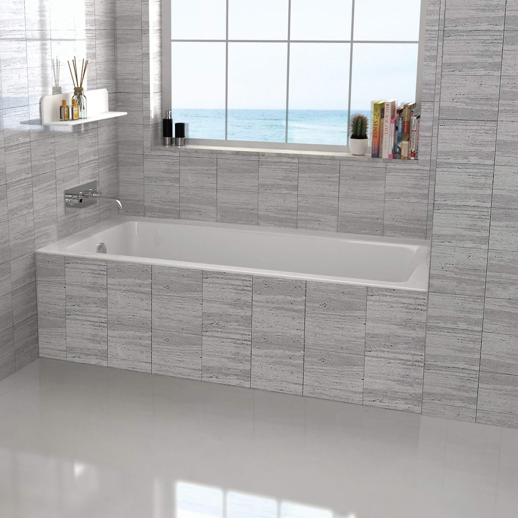 Fine Fixtures Tile-In White Fiberglass/Acrylic Soaking Bathtub with Built-in Tile Flange