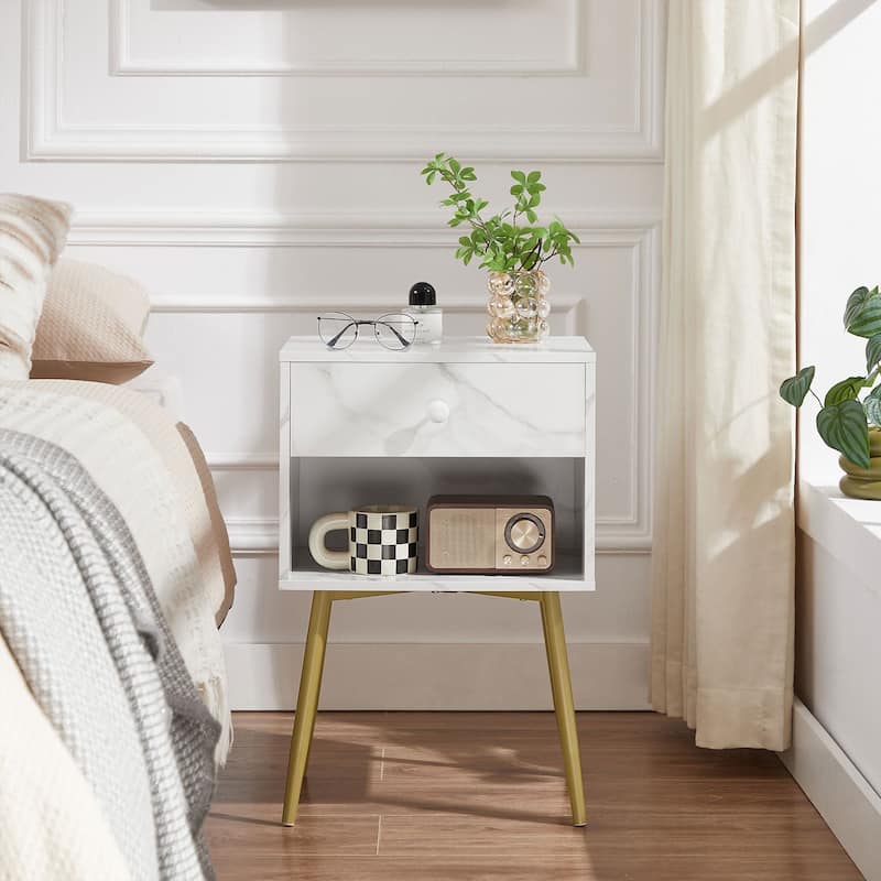 Javlergo Set of 2 Mid-century Modern Nightstand for Bedroom with Storage Drawer and Shelf Small Side End Table for Living Room