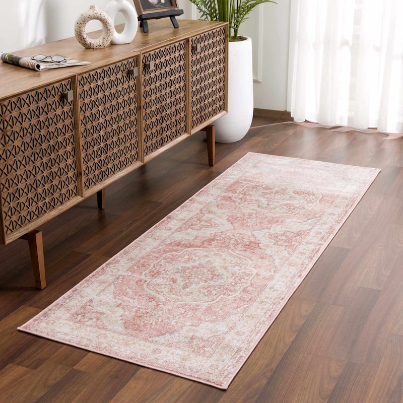 Hauteloom Kandos Hallway, Kitchen Runner Rug - Plum, Pale Pink, Cream - 2'7" x 10' - 2'7" x 10' - Plum, Pale Pink, Cream / Kandos