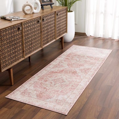 Hauteloom Kandos Hallway, Kitchen Runner Rug - Plum, Pale Pink, Cream - 2'7" x 10'