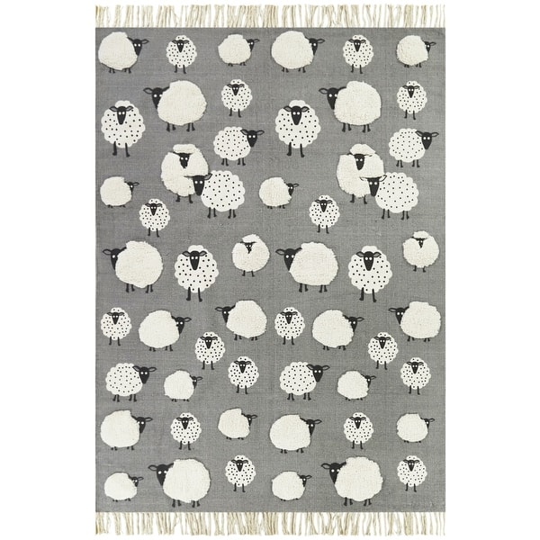slide 2 of 5, Wooly Kids Sheep Area Rug - 5'3" x 7' 5'3" x 7' - Grey - Rectangle