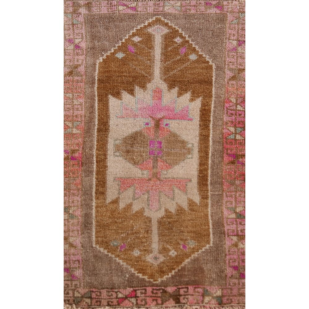 Hand Knotted Oriental 100% Wool Carpet Transitional Tribal Brown Anatolian Area Rug - 3' 0'' X 1' 6''