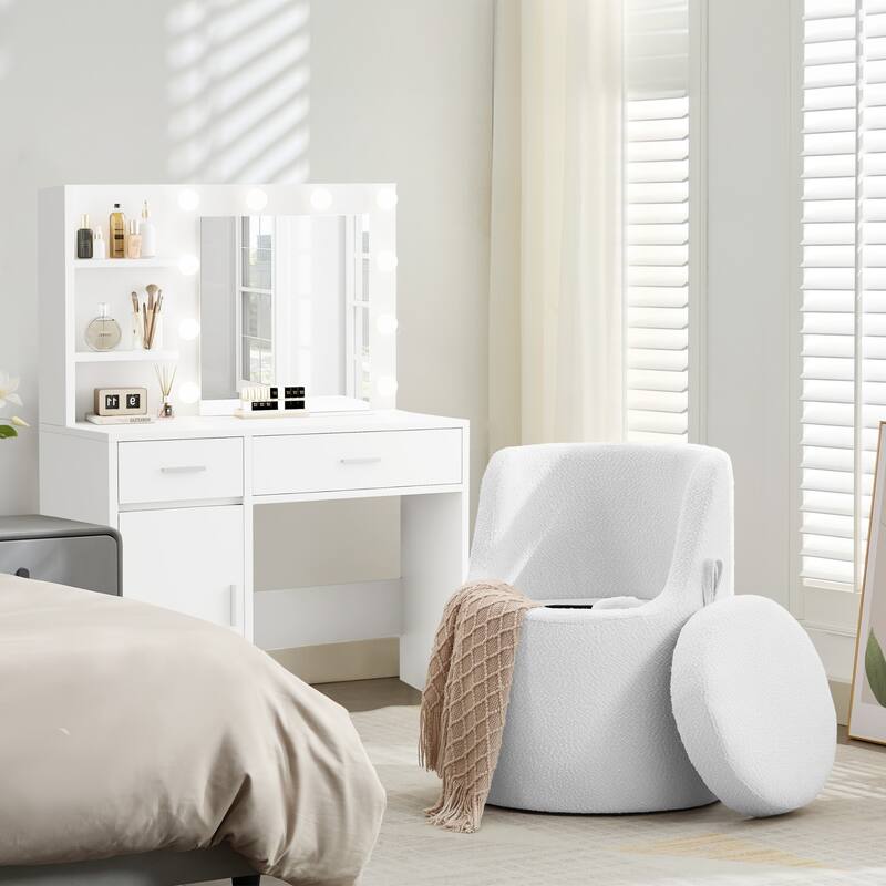 Boucle Make-Up/Vanity Stool, Hiden Storage Space, Stylish Appearance