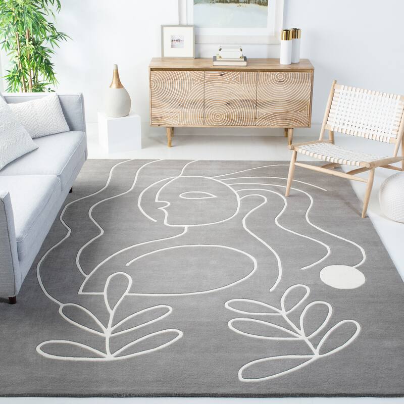 SAFAVIEH Handmade Fifth Avenue Chayah Mid-Century Modern Wool Rug - 9' x 12' - Grey/Ivory