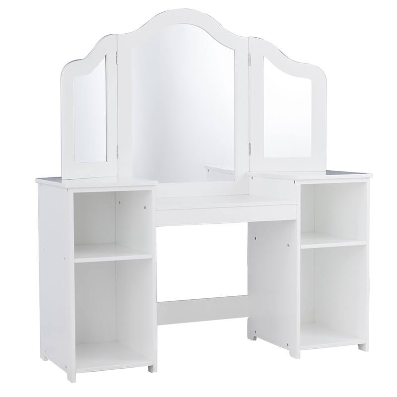 Kids Vanity Table Makeup Dressing Table with Four Storage Shelves - White
