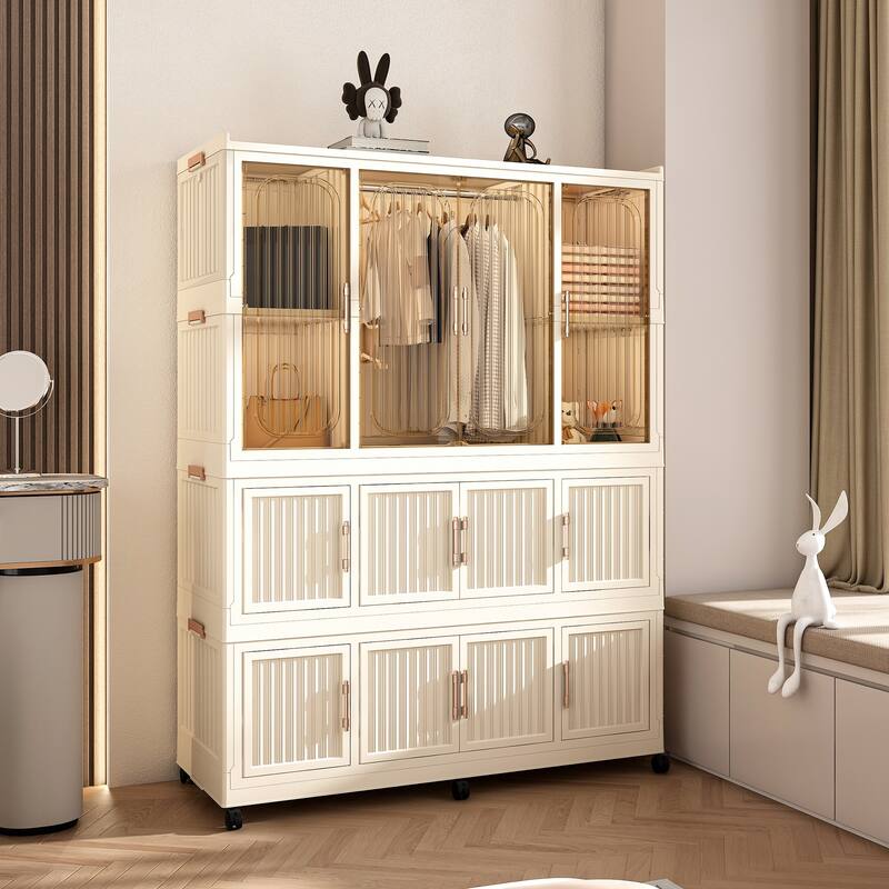 Compact Baby Wardrobe Organizer – Magnetic-Door Cubes & Hanging Rod – Includes Hangers, Portable Closet Dresser‌