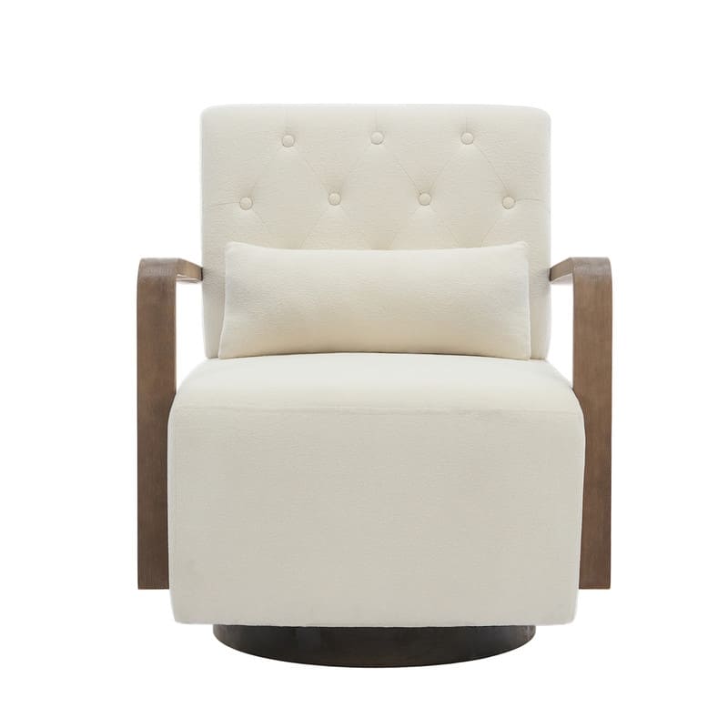 Solid Wood Swivel Accent Chair with Armrests and Lumbar Pillow - 360° Rotation