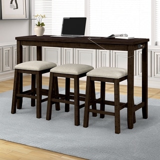 4 Pieces Counter Height Table with Fabric Padded Stools, Rustic Bar ...