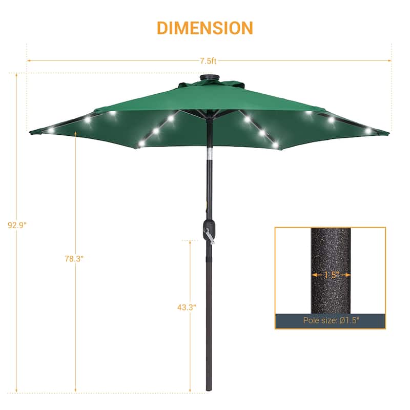 LIVOOSUN Patio 7.5 FT LED Market Umbrella,Table Umbrella w/Tilt Button
