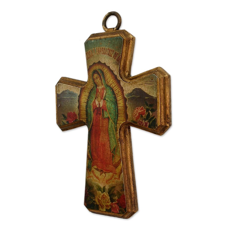 Novica 'Virgin of Guadalupe' Handmade Decoupage Cross - 11*7