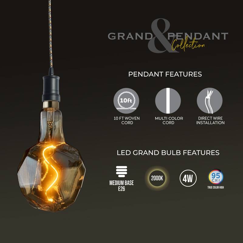 Bulbrite LED Grand Bulb and Pendant Kit of (1) 4 Watt Antique Glass 12" Jewel Shaped Bulb